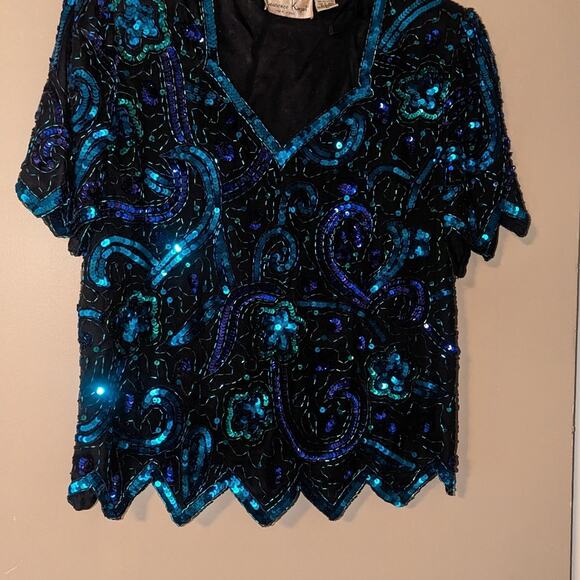 Vintage Laurence Kazar silk sequin blouse size PL - Picture 1 of 4